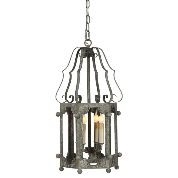ellahome Wilmington 4 Light Lantern Geometric Pendant with Wrought Iron Accents Wayfair